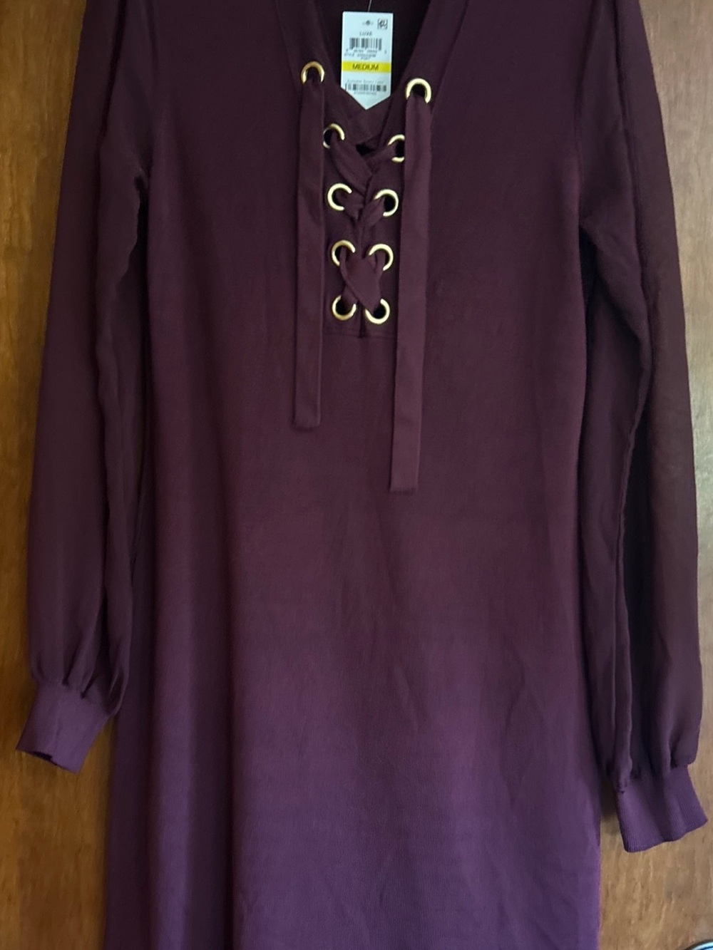 INC Women's Port Long Sheer Sleeve Sweater Dress With Gold Grommet Lacing NWT